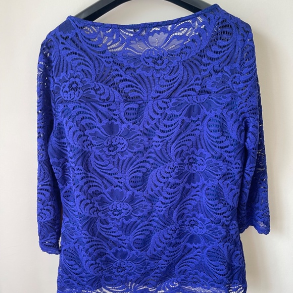 Royal Blue Lace Top with 3/4 Sleeves - Picture 4 of 10
